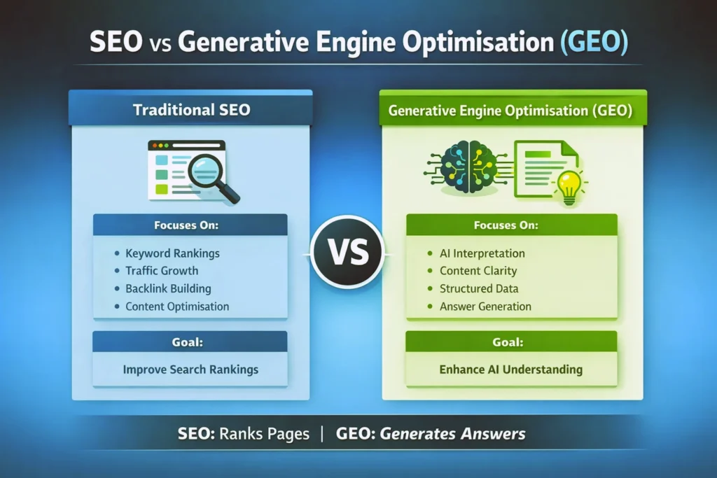 SEO Vs Generative Engine Optimisation Infographic